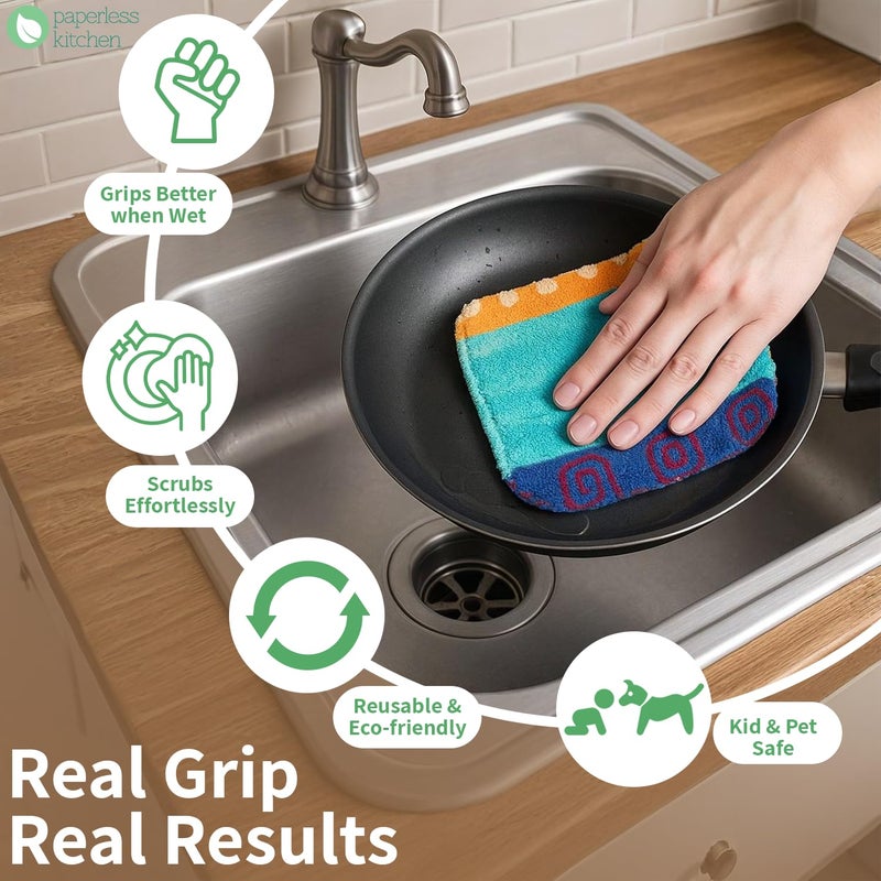 PaperlessKitchen Kitchen Dish Scrubbers | Soft Scrub for Dishes | Non-Scratch Cleaning Pads for Kitchen | Made from Cotton Fiber | Safe on All Surfaces | Long-Lasting & Easy to Clean | Pack of 12 - Image 3